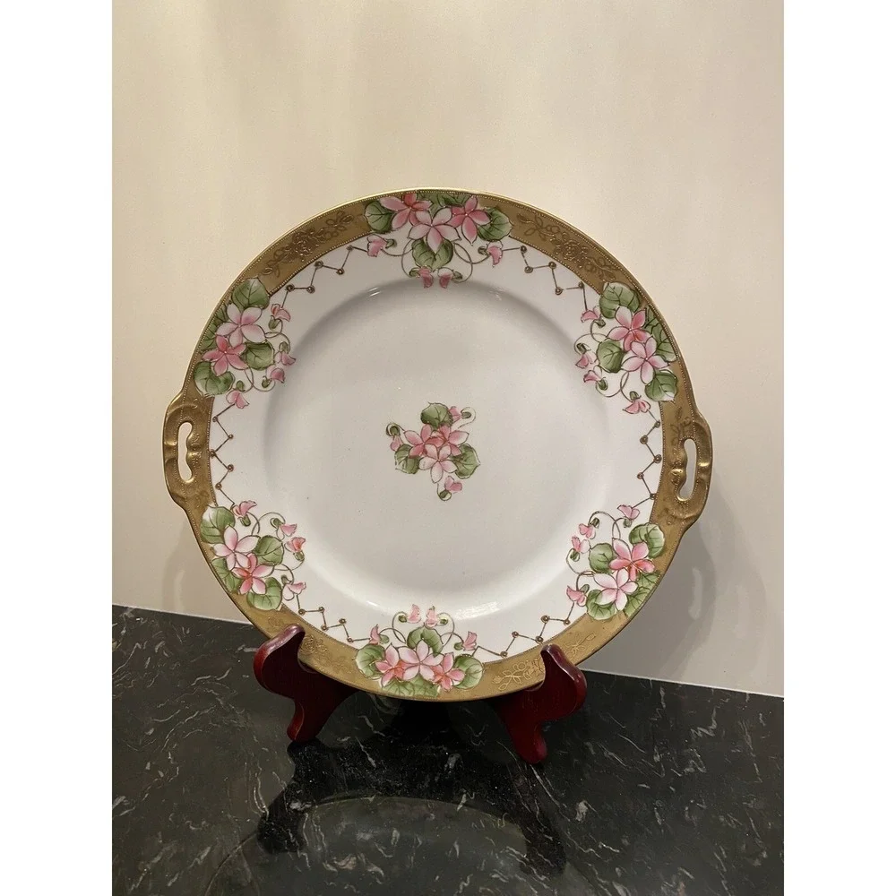 Vintage Noritake Nippon Hand Painted Plate W Handles Raised Gold Gilt Japan 10